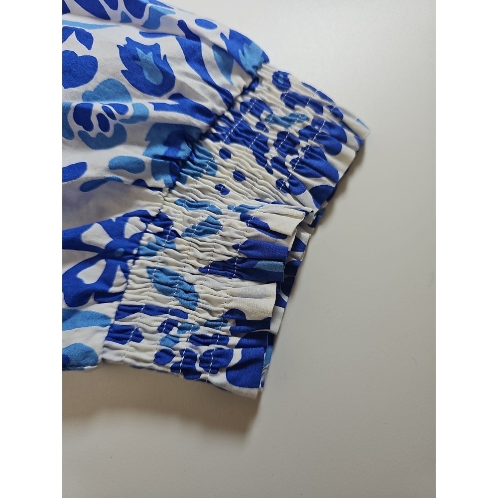 THML Women Dress Size XS Blue Floral Cotton Puff Sleeves Tasseled Summer Brunch - Picture 5 of 13